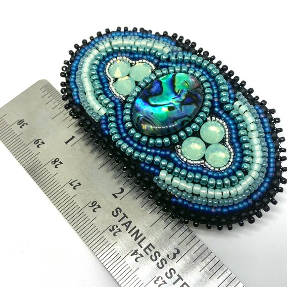 Paua shell bead embroidery barrette - Picture 2 of 3